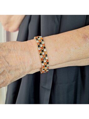 VTG 3 ROW RHINESTONE STRETCH GOLD TONE PRONG SETTING BRACELET COSTUME JEWELRY